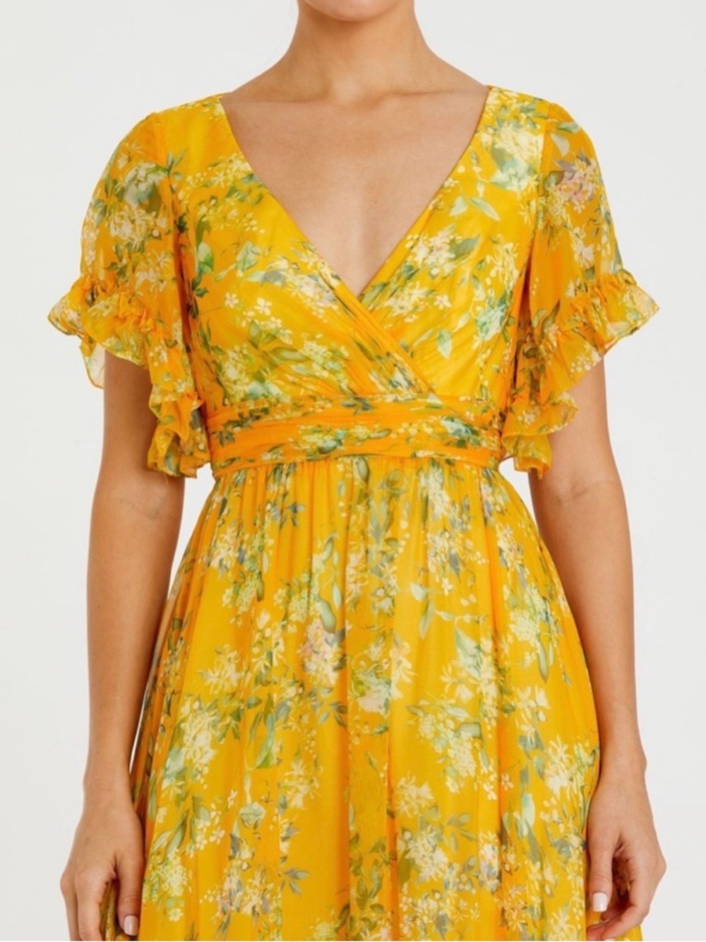 Mac Duggal Yellow Floral Wrap Maxi Dress - Picture 3 of 3
